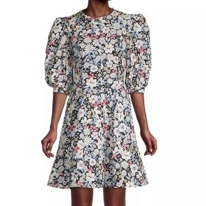 Rachel Parcell Size Small Black Floral Cotton Puff Sleeve Retro Minidress NWT